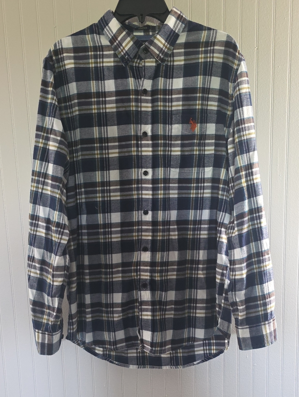 Medium Polo by Ralph Lauren Navy, White & Tan Plaid Button-Down Shirt